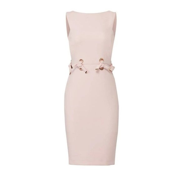 RTR size 20 Badgley Mischka Blush pink sleeveless grommet waist midi dress 2x - Picture 3 of 7